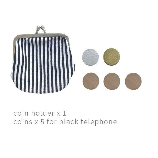 Ξύλινο ρετρό τηλέφωνο με νομίσματα-μαύρο