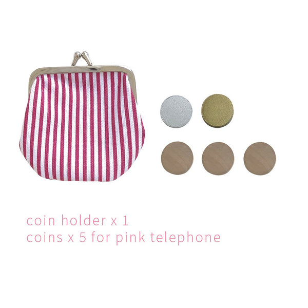 Ξύλινο ρετρό τηλέφωνο με νομίσματα-ροζ